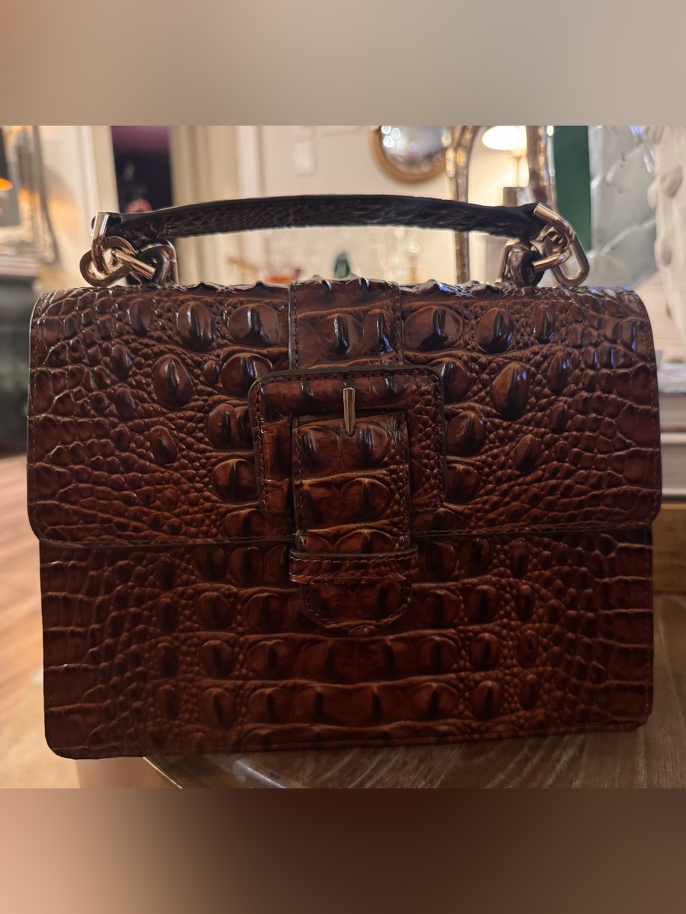 Brahmin Brown Croc-Embossed Leather Top-Handle Shoulder Bag - Picture 1 of 6